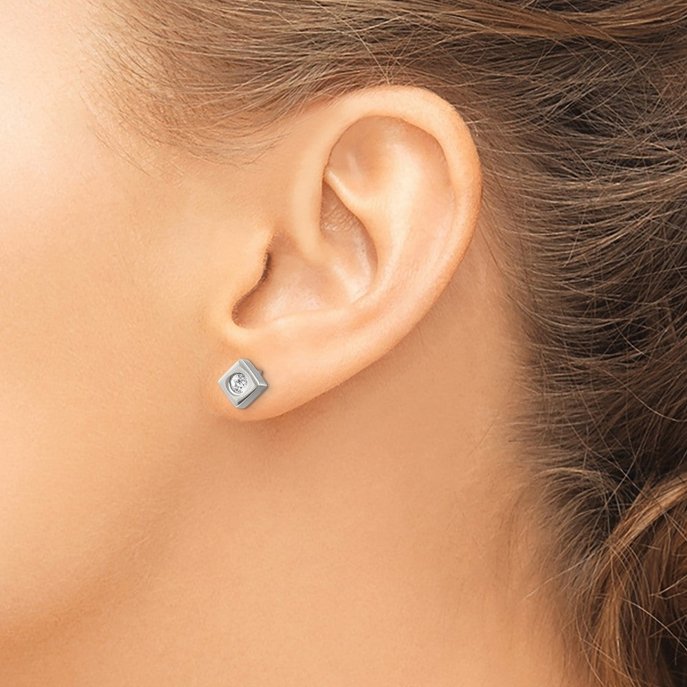 Edelstahl Chisel Gebürstet mit Zirkonia Diamant-shaped Ohrstecker