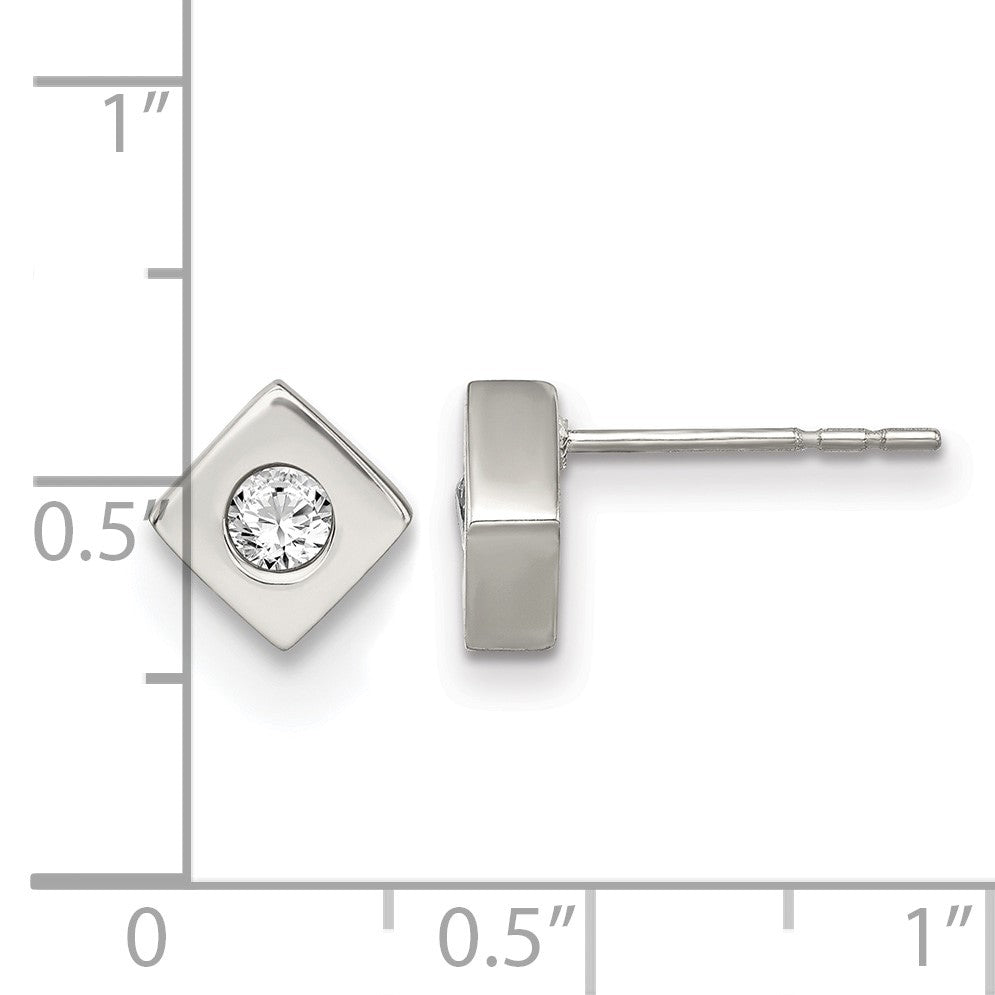Edelstahl Chisel Gebürstet mit Zirkonia Diamant-shaped Ohrstecker