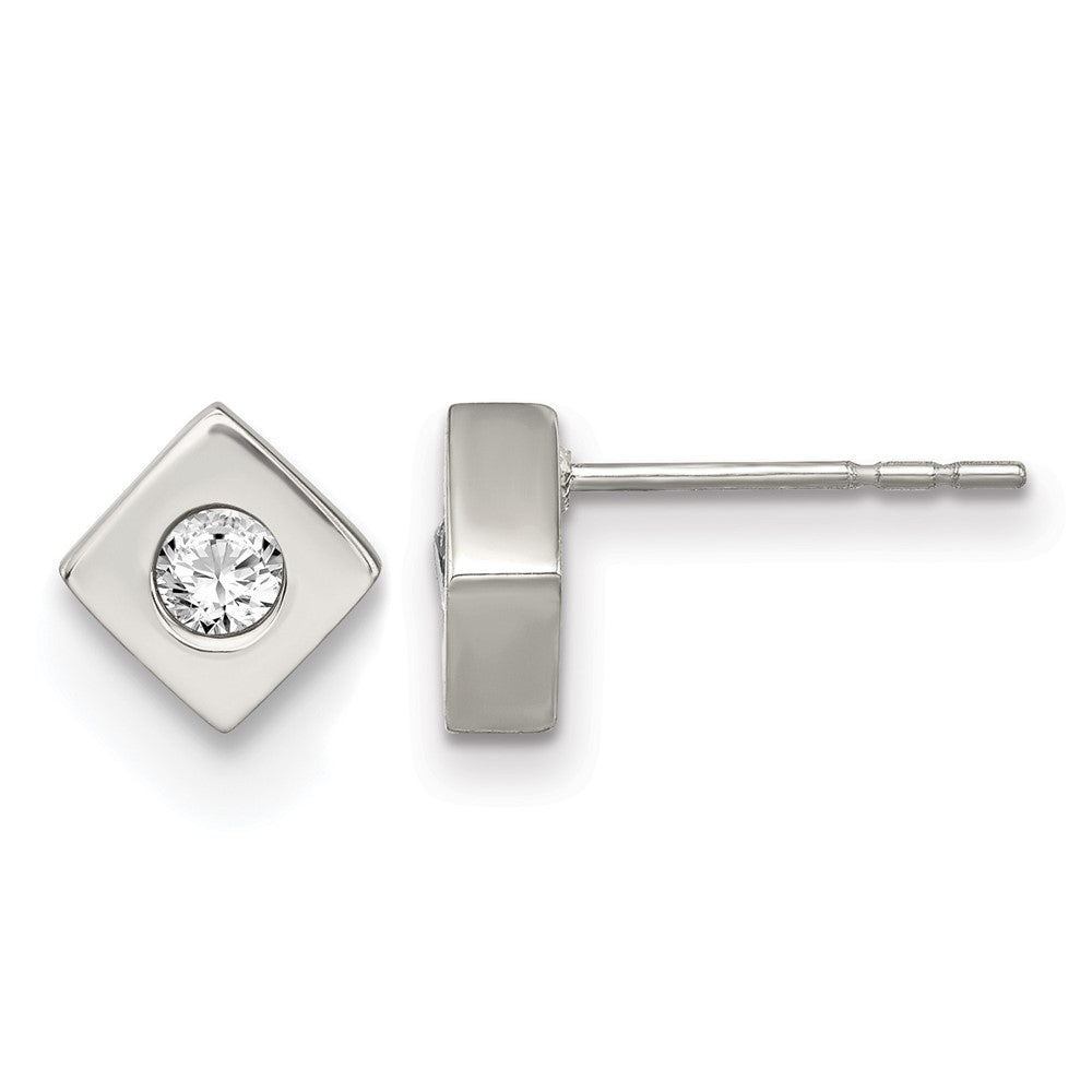 Edelstahl Chisel Gebürstet mit Zirkonia Diamant-shaped Ohrstecker