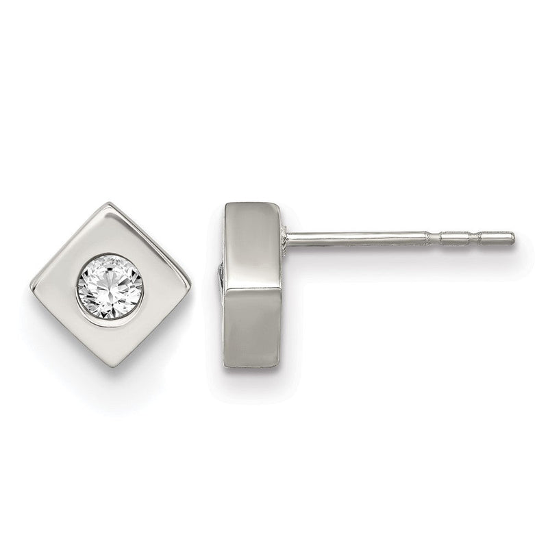 Edelstahl Chisel Gebürstet mit Zirkonia Diamant-shaped Ohrstecker