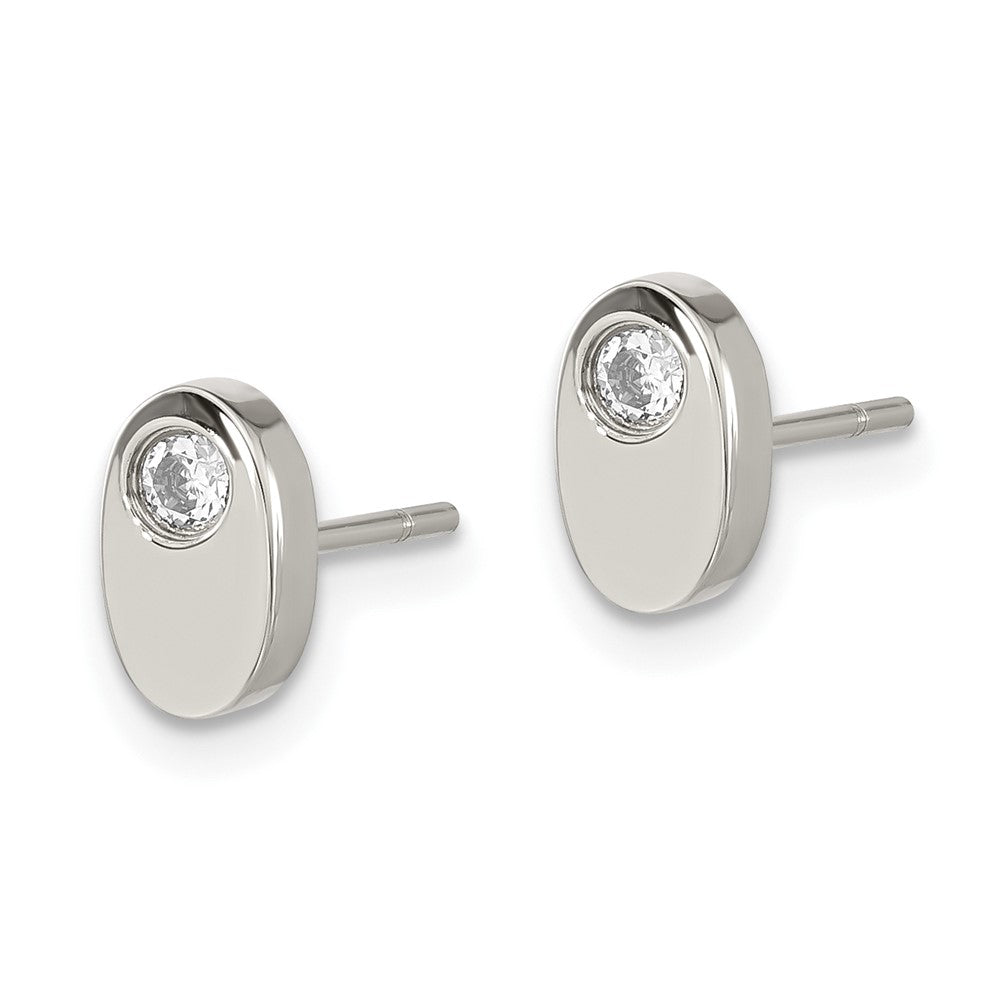 Edelstahl Zirkonia Poliert Oval Ohrstecker
