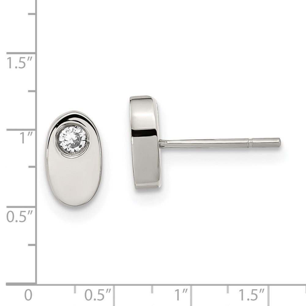 Edelstahl Zirkonia Poliert Oval Ohrstecker