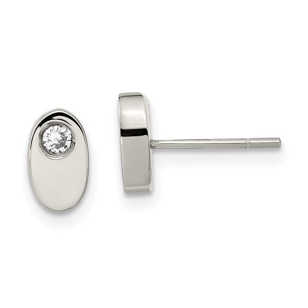 Edelstahl Zirkonia Poliert Oval Ohrstecker