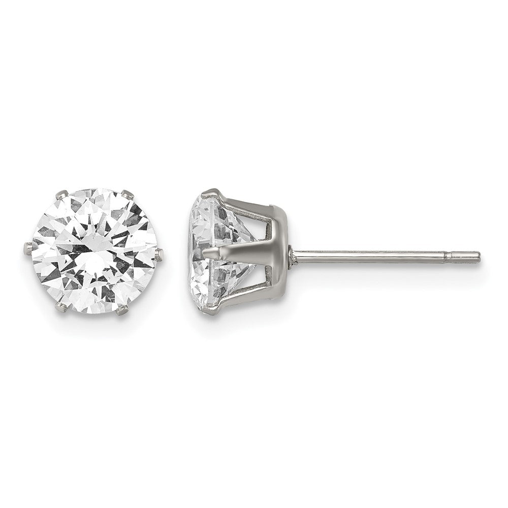 Edelstahl Chisel Poliert 7mm Rund Zirkonia Ohrstecker