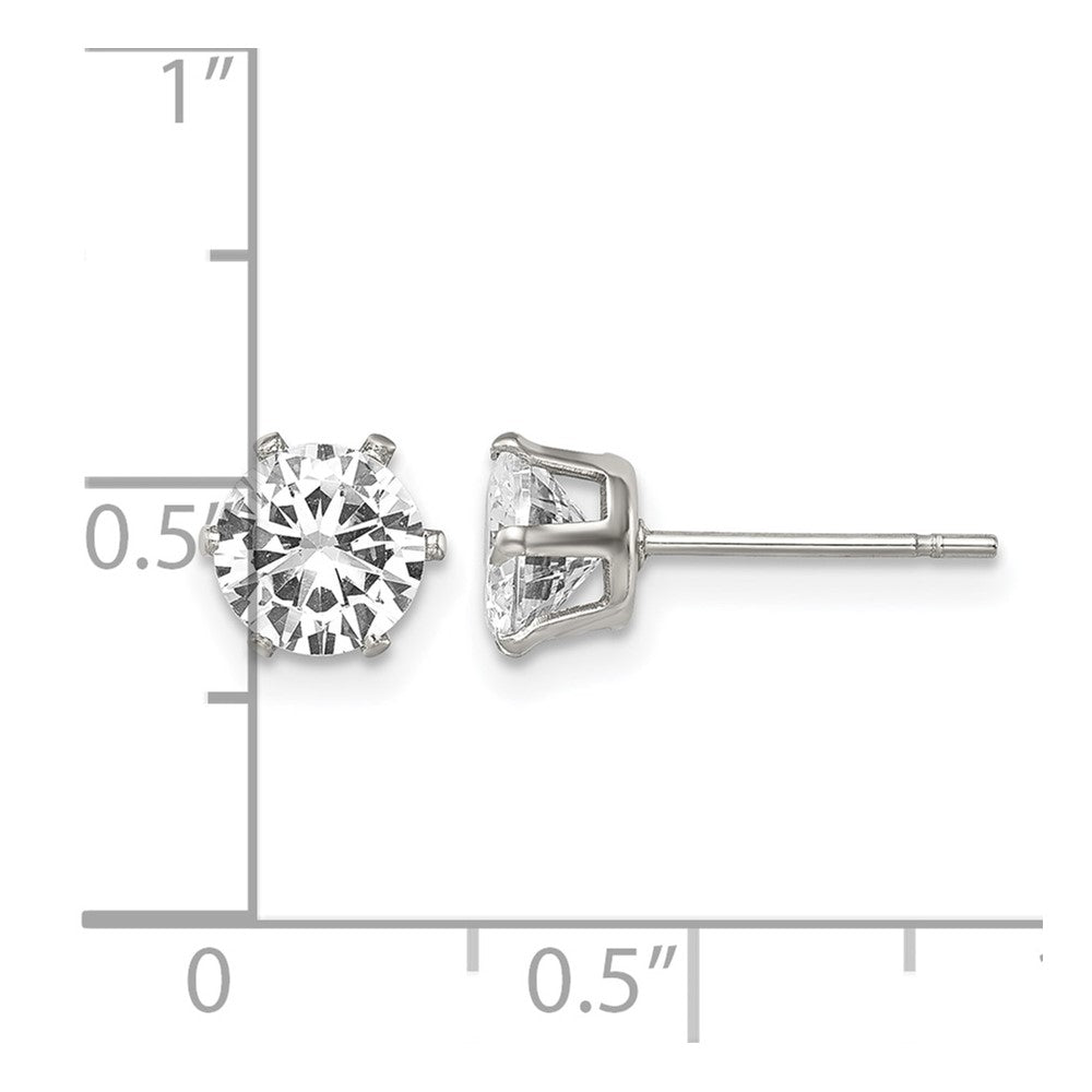 Edelstahl Chisel Poliert 6mm Rund Zirkonia Ohrstecker