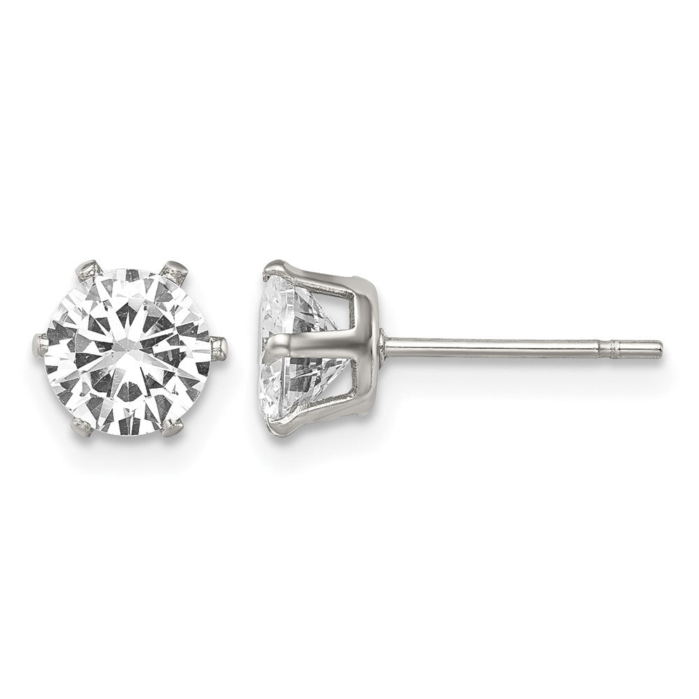 Edelstahl Chisel Poliert 6mm Rund Zirkonia Ohrstecker