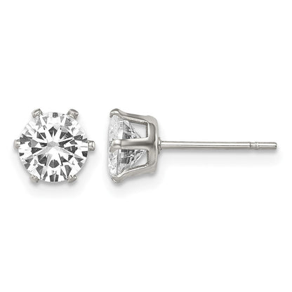 Edelstahl Chisel Poliert 6mm Rund Zirkonia Ohrstecker