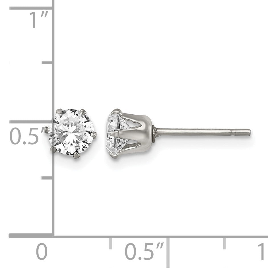 Edelstahl Chisel Poliert 5mm Rund Zirkonia Ohrstecker