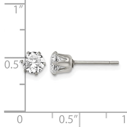 Edelstahl Chisel Poliert 5mm Rund Zirkonia Ohrstecker