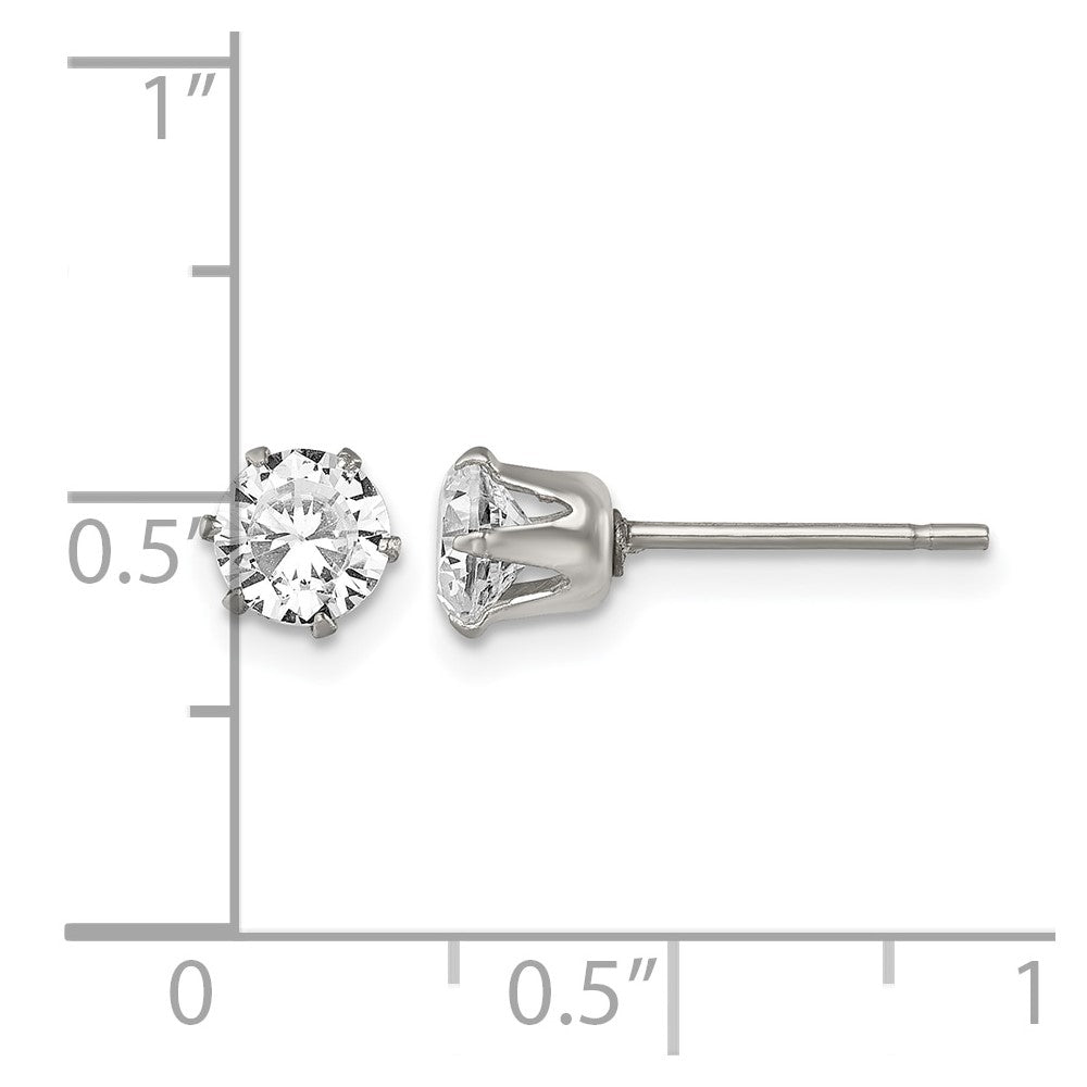 Edelstahl Chisel Poliert 5mm Rund Zirkonia Ohrstecker