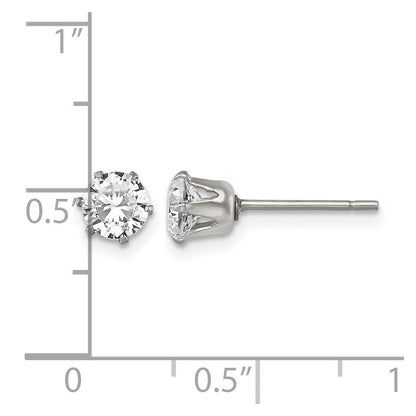 Edelstahl Chisel Poliert 5mm Rund Zirkonia Ohrstecker