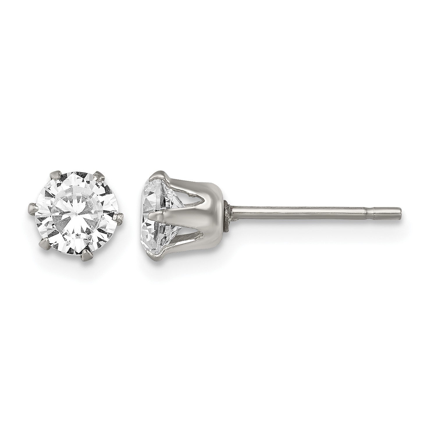Edelstahl Chisel Poliert 5mm Rund Zirkonia Ohrstecker