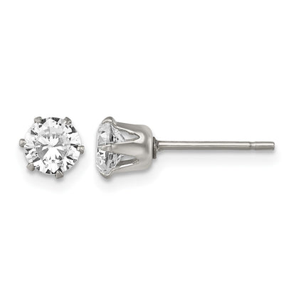 Edelstahl Chisel Poliert 5mm Rund Zirkonia Ohrstecker