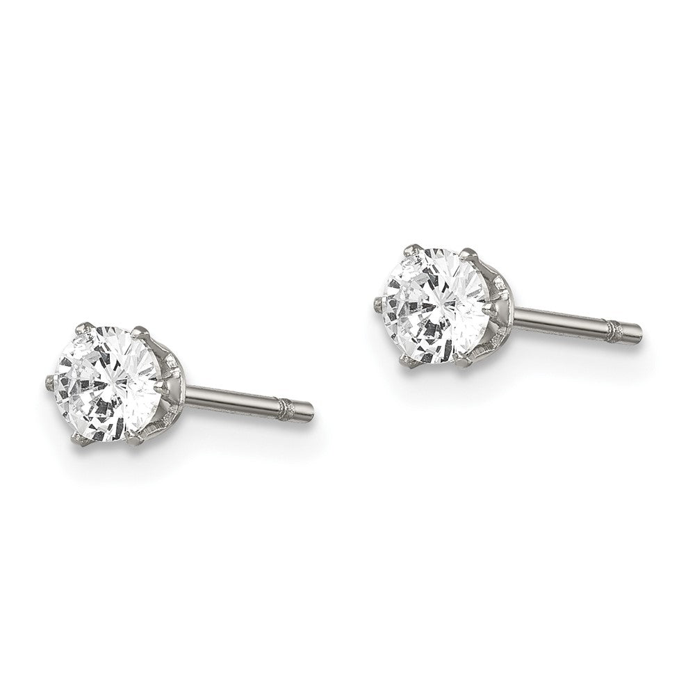 Edelstahl Chisel Poliert 4mm Rund Zirkonia Ohrstecker