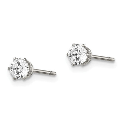 Edelstahl Chisel Poliert 4mm Rund Zirkonia Ohrstecker