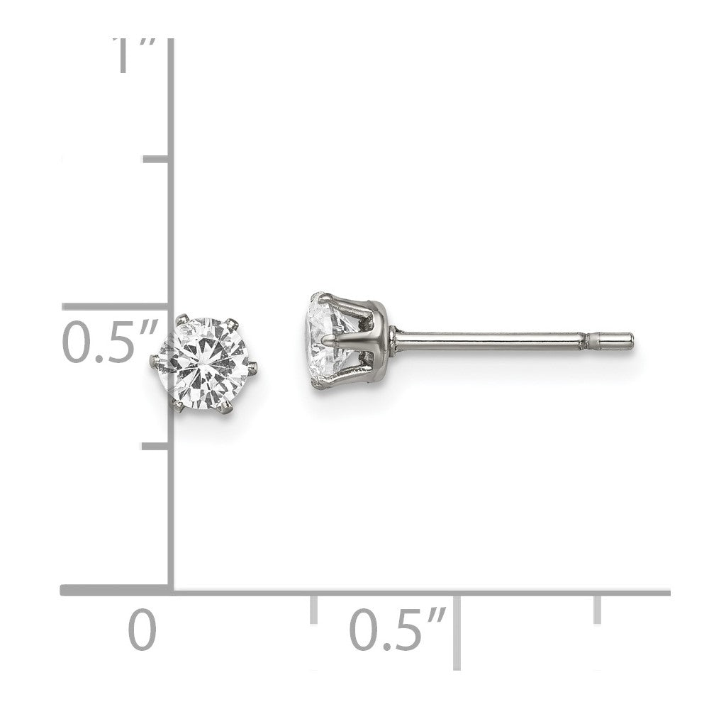 Edelstahl Chisel Poliert 4mm Rund Zirkonia Ohrstecker
