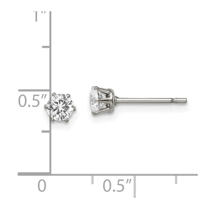 Edelstahl Chisel Poliert 4mm Rund Zirkonia Ohrstecker