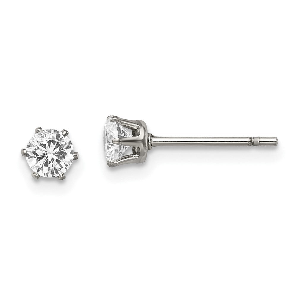 Edelstahl Chisel Poliert 4mm Rund Zirkonia Ohrstecker