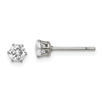 Edelstahl Chisel Poliert 4mm Rund Zirkonia Ohrstecker