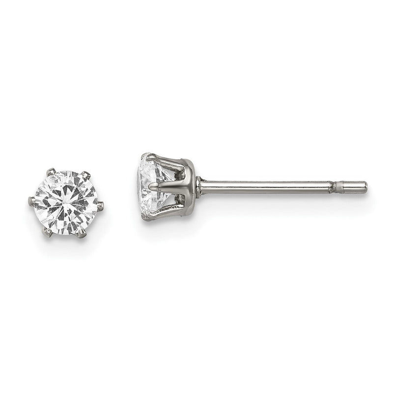 Edelstahl Chisel Poliert 4mm Rund Zirkonia Ohrstecker
