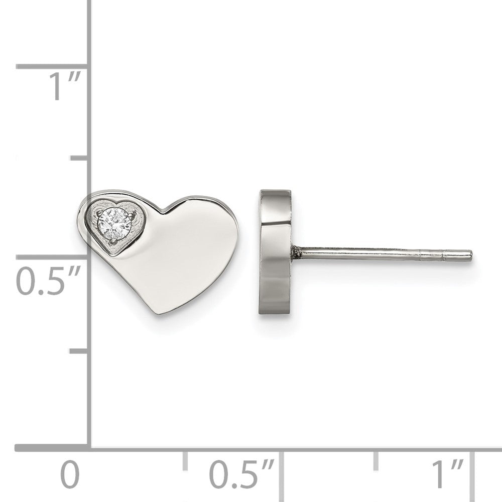 Edelstahl Chisel Poliert mit Zirkonia Herz Ohrstecker
