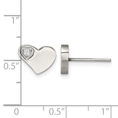 Edelstahl Chisel Poliert mit Zirkonia Herz Ohrstecker