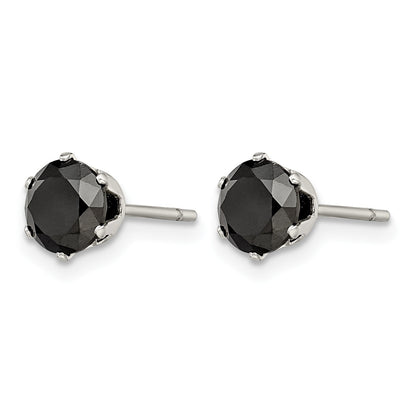 Edelstahl Chisel Poliert 6mm Schwarz Rund Zirkonia Ohrstecker