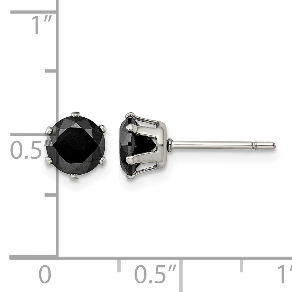 Edelstahl Chisel Poliert 6mm Schwarz Rund Zirkonia Ohrstecker