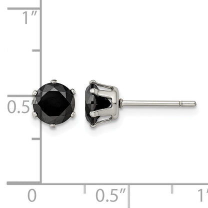 Edelstahl Chisel Poliert 6mm Schwarz Rund Zirkonia Ohrstecker