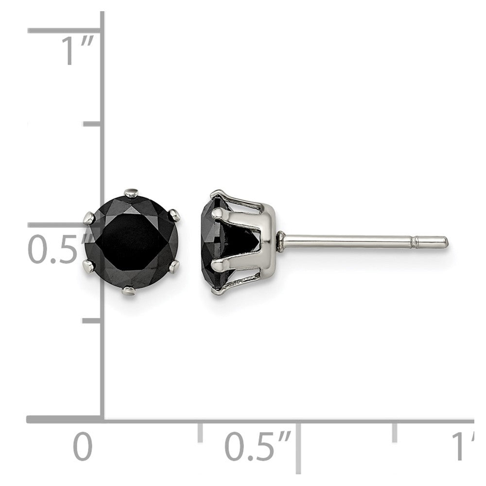 Edelstahl Chisel Poliert 6mm Schwarz Rund Zirkonia Ohrstecker