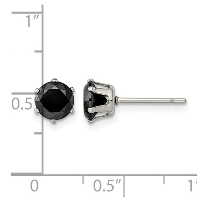 Edelstahl Chisel Poliert 6mm Schwarz Rund Zirkonia Ohrstecker