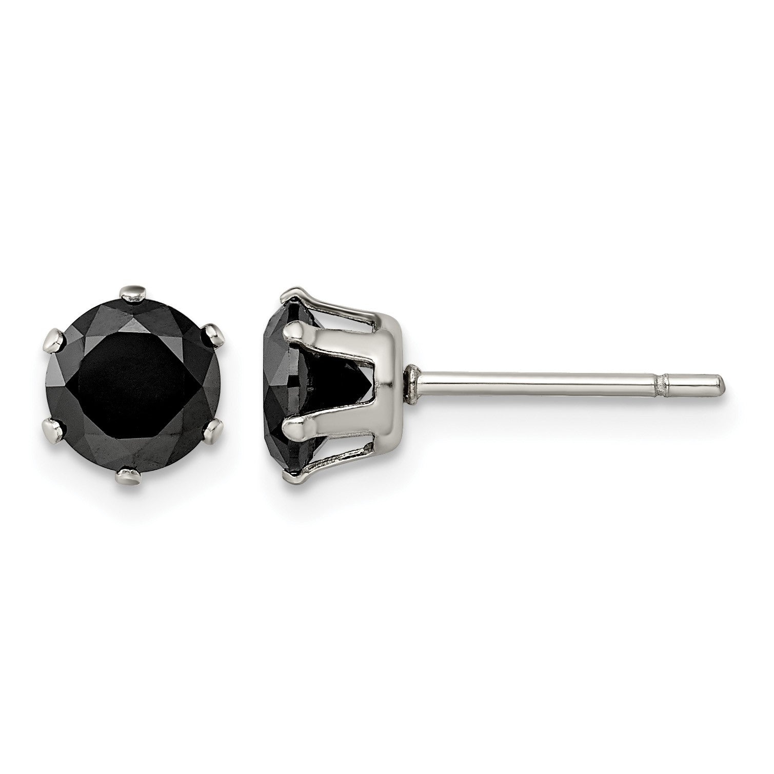 Edelstahl Chisel Poliert 6mm Schwarz Rund Zirkonia Ohrstecker