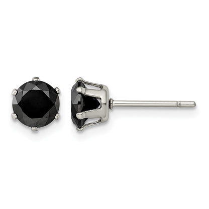 Edelstahl Chisel Poliert 6mm Schwarz Rund Zirkonia Ohrstecker