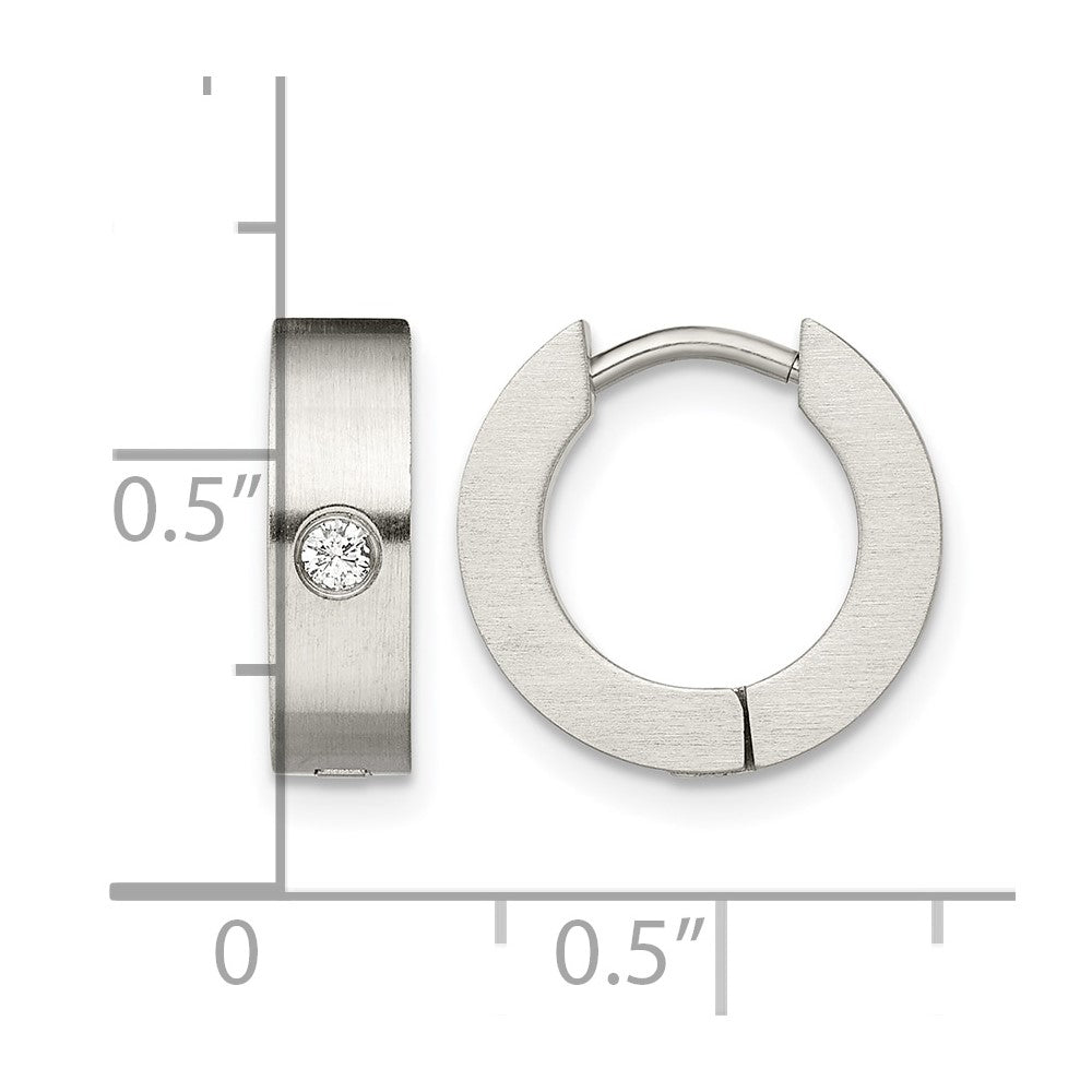 Edelstahl Chisel Gebürstet mit Zirkonia 4mm Klappbar Creolen