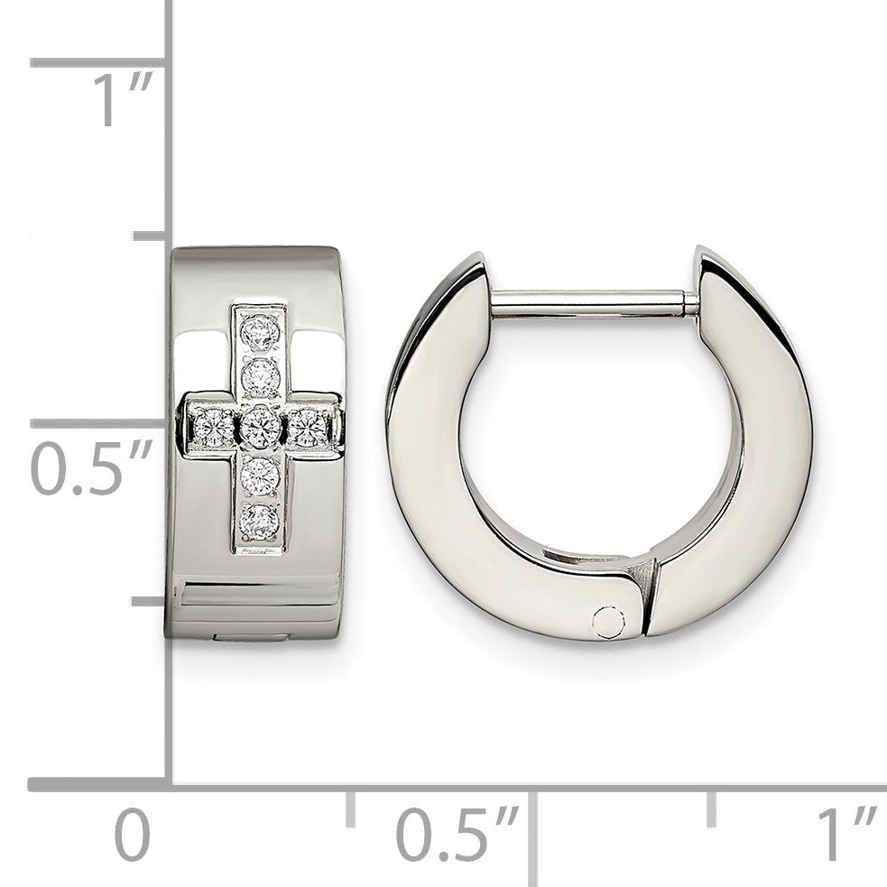 Edelstahl Chisel Gebürstet und Poliert mit Zirkonia Kreuz 6mm Klappbar Creolen