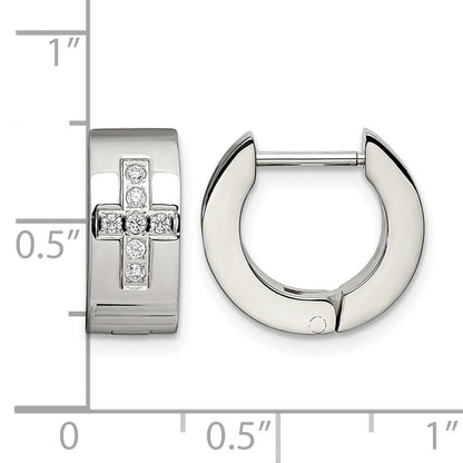 Edelstahl Chisel Gebürstet und Poliert mit Zirkonia Kreuz 6mm Klappbar Creolen