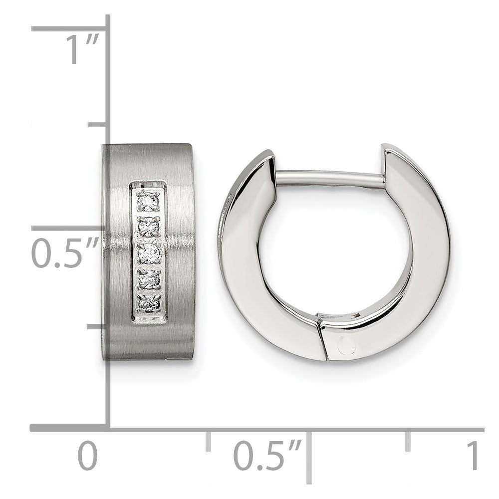 Edelstahl Chisel Gebürstet und Poliert mit Zirkonia 5mm Klappbar Creolen