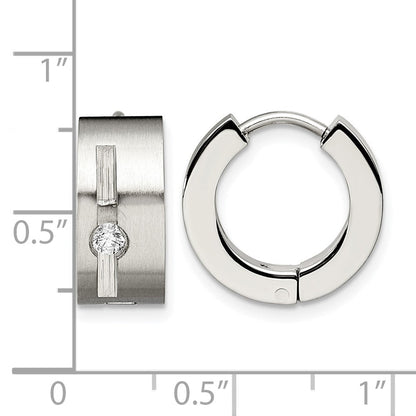 Edelstahl Chisel Gebürstet und Poliert mit Zirkonia 7mm Klappbar Creolen