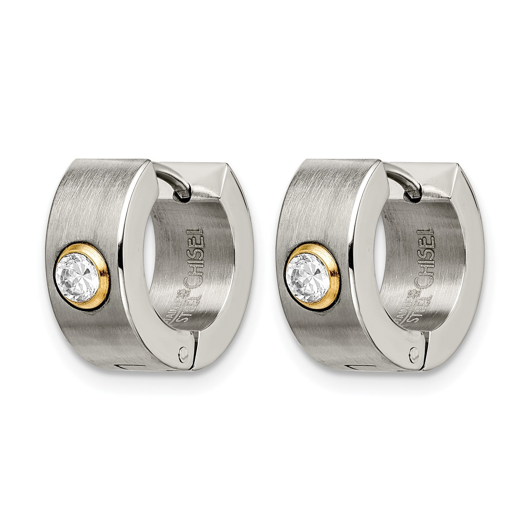 Edelstahl Chisel Poliert Gelb Ip-beschichtet mit Zirkonia 6mm Klappbar Creolen