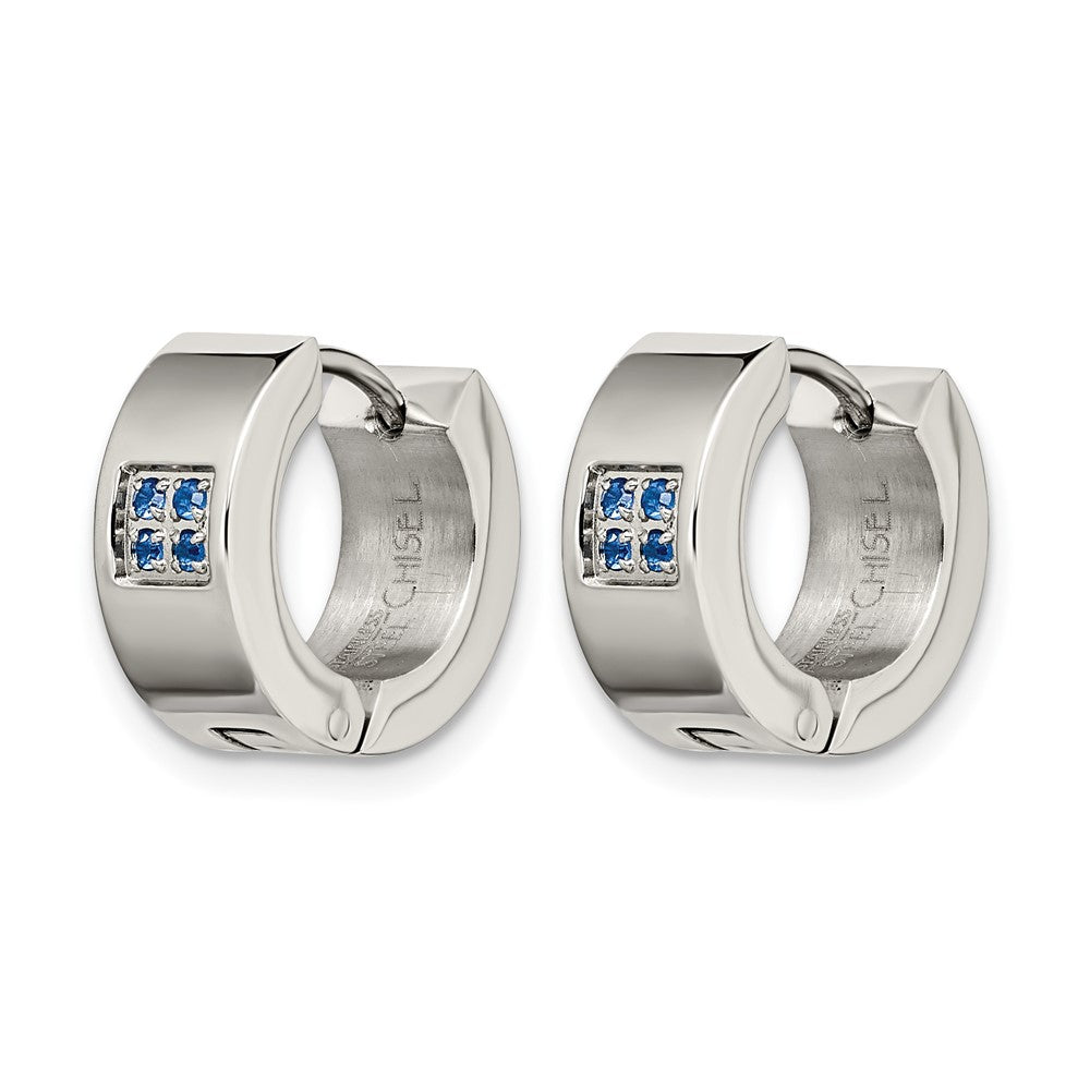 Edelstahl Chisel Gebürstet und Poliert mit Blau Zirkonia 6mm Klappbar Creolen
