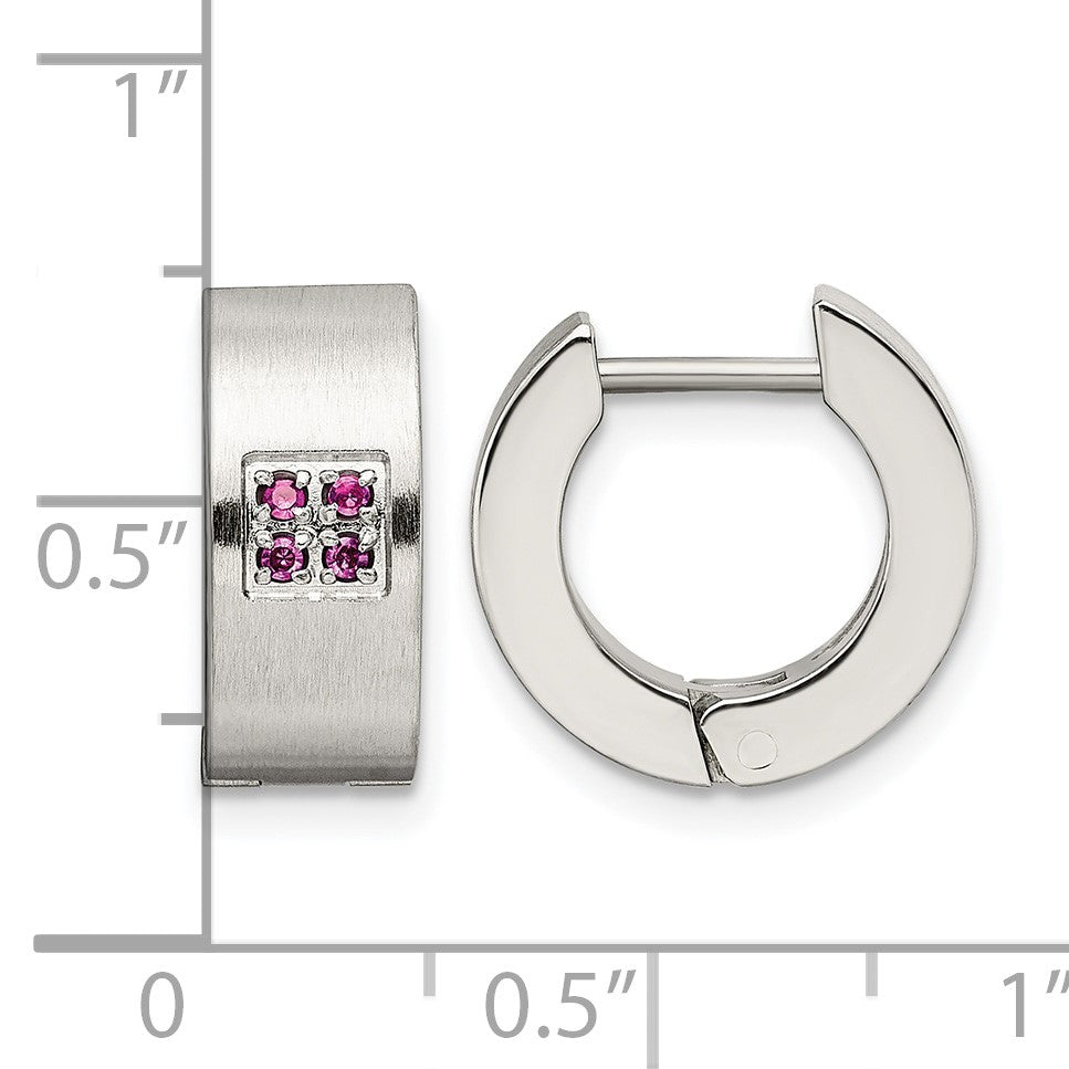 Edelstahl Chisel Gebürstet und Poliert mit Rosa Zirkonia 5mm Klappbar Creolen