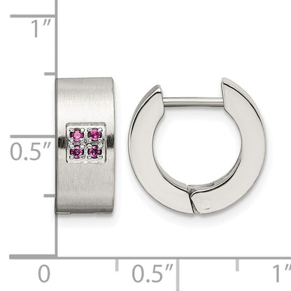 Edelstahl Chisel Gebürstet und Poliert mit Rosa Zirkonia 5mm Klappbar Creolen