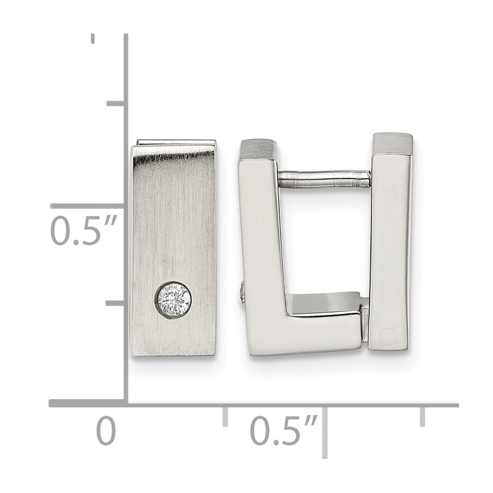 Edelstahl Chisel Gebürstet und Poliert mit Zirkonia 5mm Klappbar Quadratisch Creolen