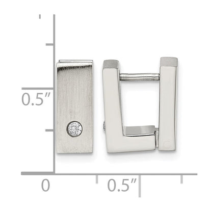 Edelstahl Chisel Gebürstet und Poliert mit Zirkonia 5mm Klappbar Quadratisch Creolen