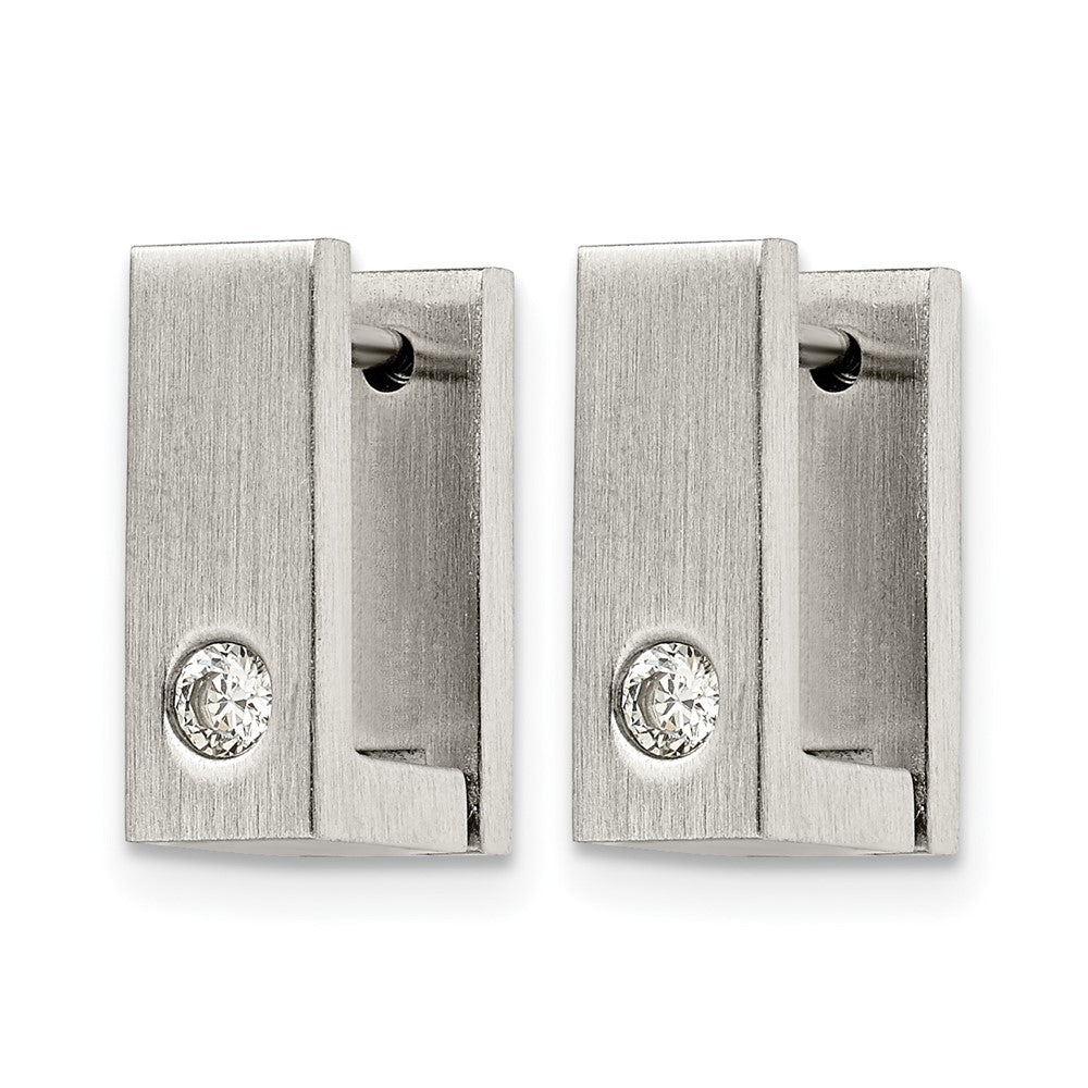 Edelstahl Chisel Gebürstet und Poliert mit Zirkonia 4mm Quadratisch Klappbar Creolen