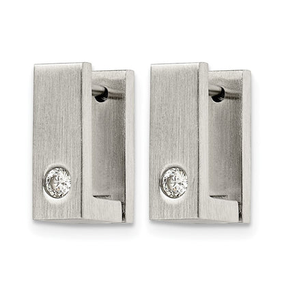 Edelstahl Chisel Gebürstet und Poliert mit Zirkonia 4mm Quadratisch Klappbar Creolen