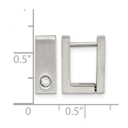 Edelstahl Chisel Gebürstet und Poliert mit Zirkonia 4mm Quadratisch Klappbar Creolen