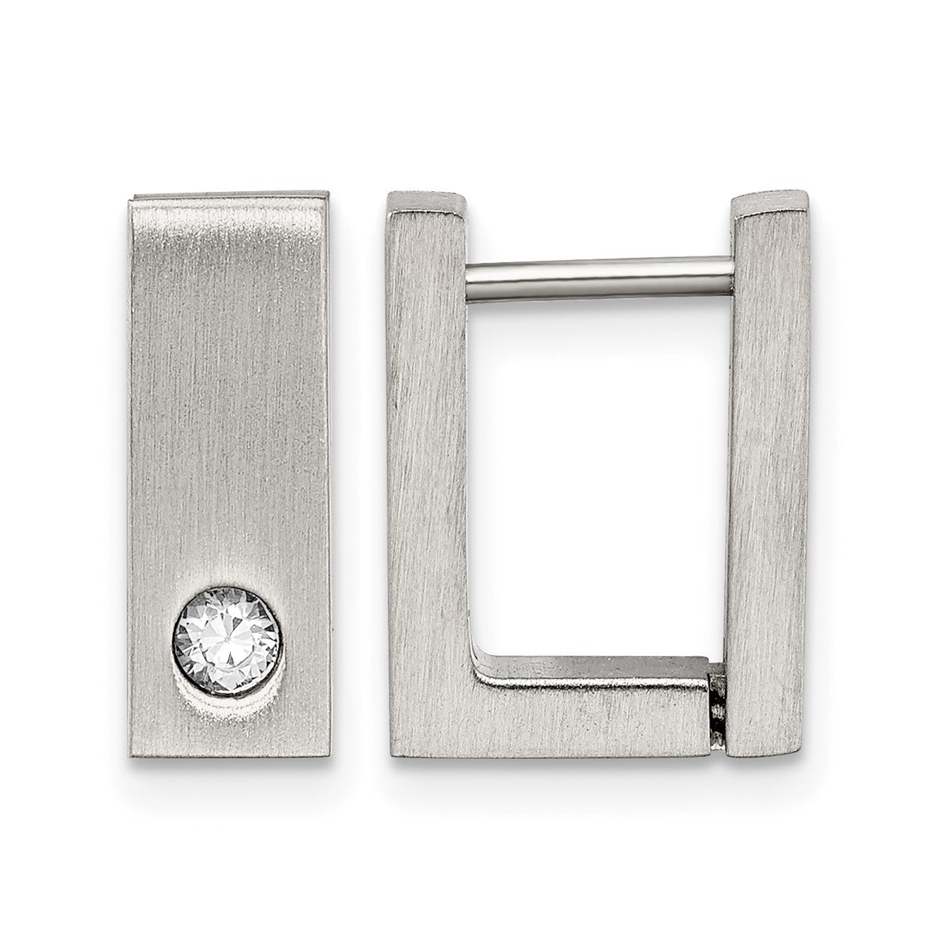 Edelstahl Chisel Gebürstet und Poliert mit Zirkonia 4mm Quadratisch Klappbar Creolen