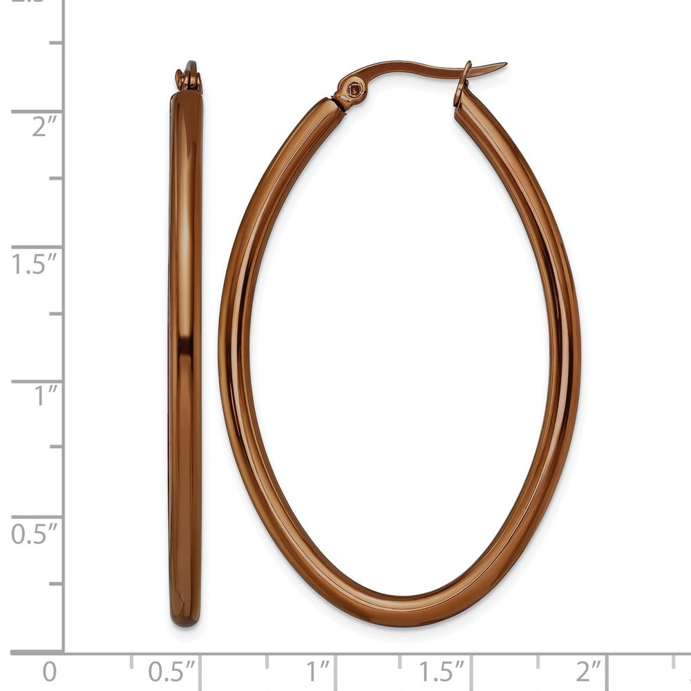 Edelstahl Chisel Poliert Braun Ip-beschichtet 50mm Diameter 3mm Oval Creolen