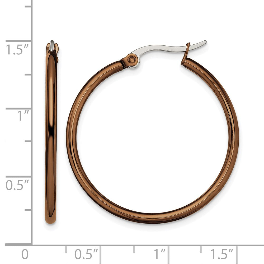 Edelstahl Chisel Poliert Braun Ip-beschichtet 32mm Diameter 2mm Creolen